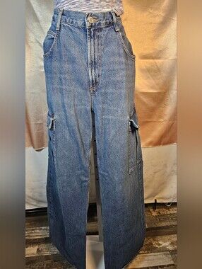 AGOLDE Minka Cargo High Rise Wide Leg Jeans 29 Path Utility Denim